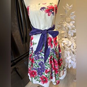 Jane Norman Floral Strapless Fit-and-Flare Dress with Purple Belt. Size S. EUC